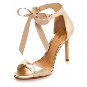 Schutz | Champagne Gold Leather Sandals Stiletto Heels